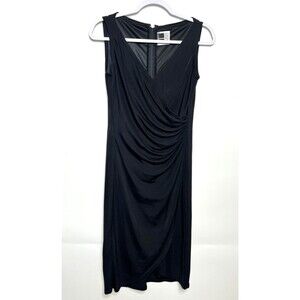 Vintage Tadashi Dress Womens Medium Black Faux Wrap Feminine Career Sheath